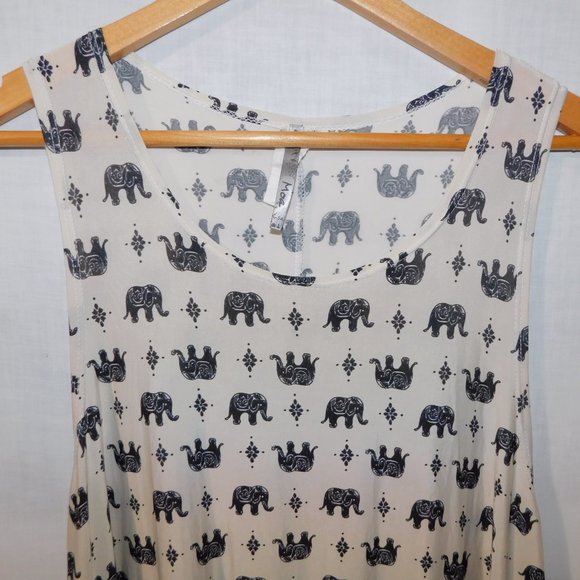 Moa USA Womens X1 ( 1XL ) Cream Black Elephant Print A Line Tank boho Dress - Picture 2 of 8